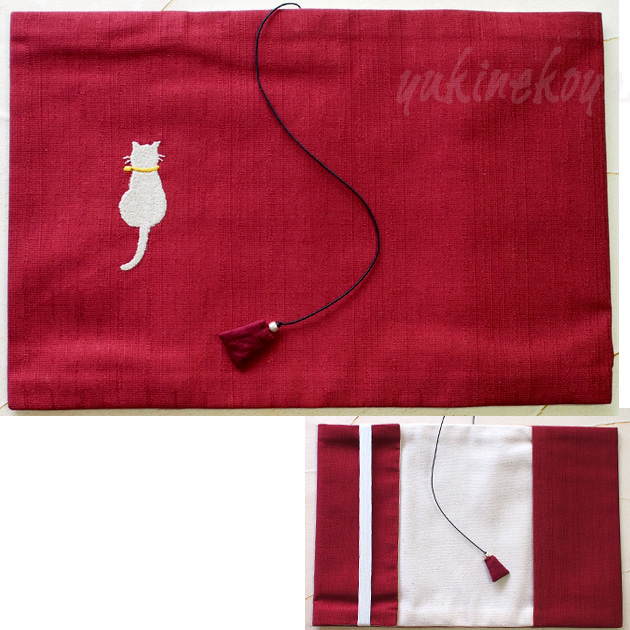 猫柄 文庫本ブックカバー しっぽ猫 刺繍 sheepsleep 手作り 日本製