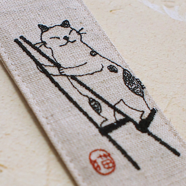 猫柄 布しおり 刺繍 sheepsleep 鍋ねこ 竹馬ねこ 手作り 日本製