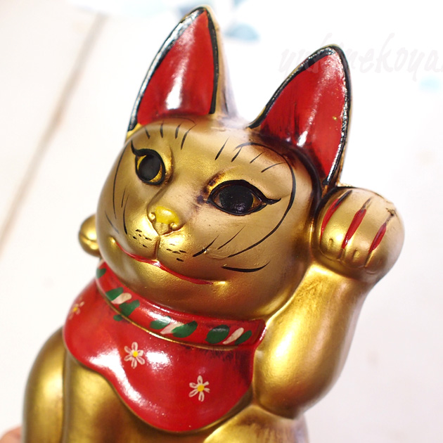 古色三河招き猫 大正ロマンの復刻版 レトロ招き猫 金猫（小）【日本製