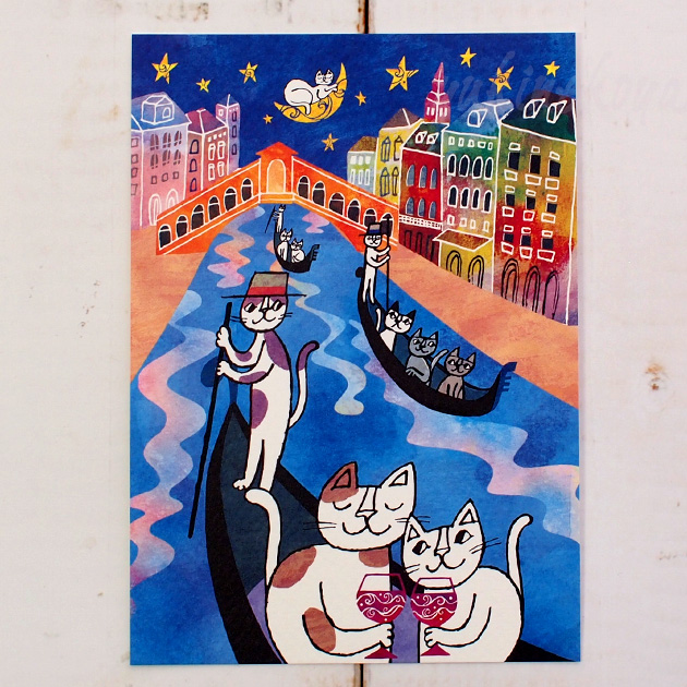 【猫のポストカード】おかべてつろう／ベネチアの夜。（Okabe Tetsuro)