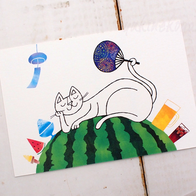 【猫のポストカード】おかべてつろう／ひんやりをごいっしょに（Okabe Tetsuro)
