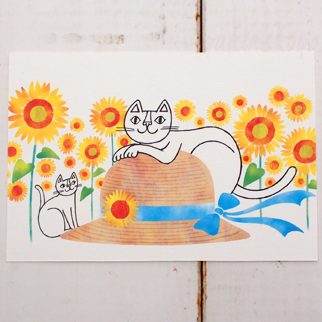 【猫のポストカード】おかべてつろう／そよ風のひまわり畑（Okabe Tetsuro)