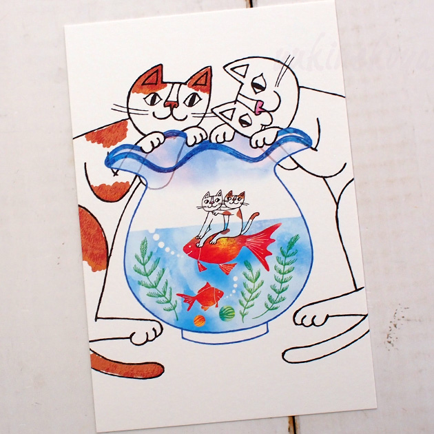 【猫のポストカード】おかべてつろう／たのしい夏の思い出に（Okabe Tetsuro)